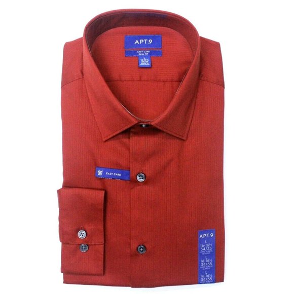 Men's Apt. 9 Slim-Fit Spread-Collar Dress Shirt - Maroon - L 16-16.5, 34/35 - Picture 1 of 3